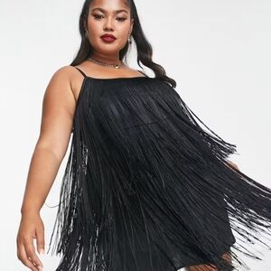 ASOS Black Cami Fringed Mini Dress